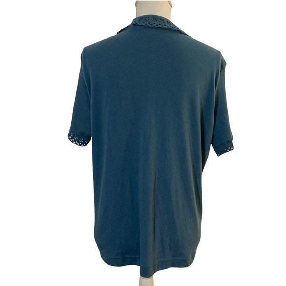 Blair Vintage Blouse Light Blue Eyelet Sleeves and Collar Short Sleeve Large - Picture 5 of 7